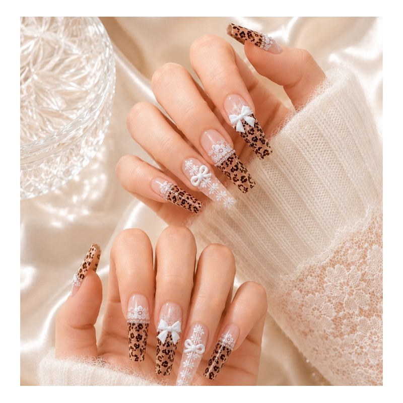 Hime Gyaru Leopard Handmade Nail Tips - Square S /