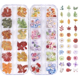 AIPULIDUO 600Pcs 3D Flower Nail Art Charms Sequins Decals Colorful Mixed Flowers Leaves Design Slice Nail Flowers Ultra Wood Pulp Flakes Sequins