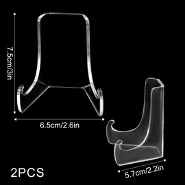 2 Pcs Acrylic Plate Display Stand, Clear Easel Stand Plate Holder Transparent Thickened Card Display Holder for Greeting Card, Frame, Picture, Magazine, CD, Home Decor (3 x 2.6 x 2.2 Inch)