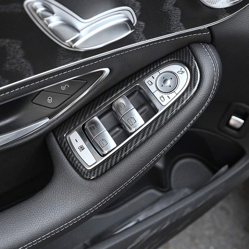 KIMISS 4 Pieces Car ABS Carbon Window Switch Button Cover