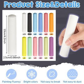 Chivertion 100 Pcs Jumbo Washable Sidewalk Chalk Bulk 40 Pcs Black White 60 Pcs Multicolor Non Toxic Yellow Pink Blue Purple Chalk for Easter Eggs Rabbit Doodles Outdoor Art Party Favors,12 Color