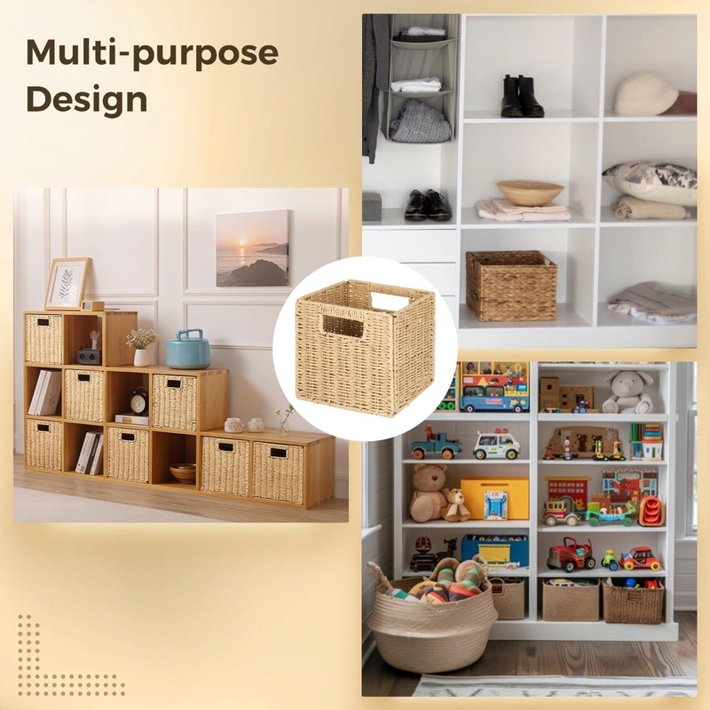 OMISTAR 6 Pcs 8.7 Inch Wicker Storage Cubes Bins -