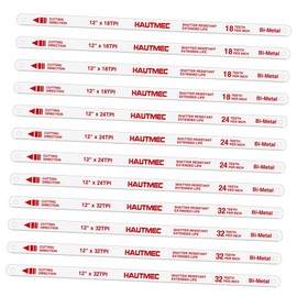 HAUTMEC 12" Hacksaw Blades Set 18 & 24 & 32 TPI – 12 Piece Bi-Metal Replacement Blades Set with High-Speed Steel Teeth and Spring Steel Body, Professional Grade, Fits Most Hacksaw Frames