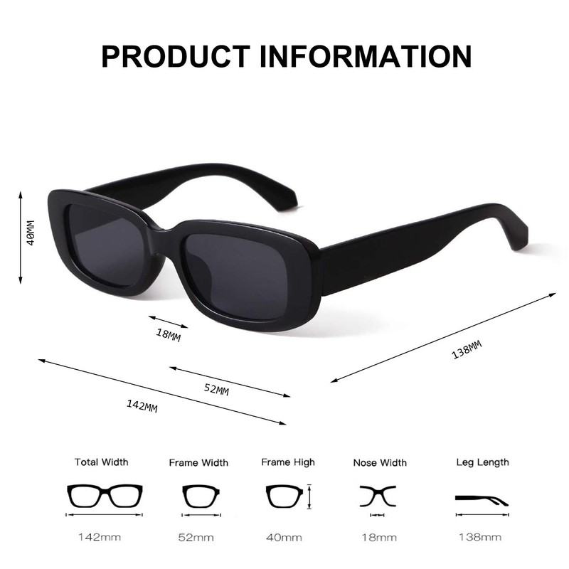 BUTABY Rectangle Sunglasses for Women Retro Driving Glasses 90’s Vintage