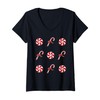 Womens Candy Cane Peppermint Candy Christmas V-Neck T-Shirt
