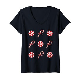 Womens Candy Cane Peppermint Candy Christmas V-Neck T-Shirt