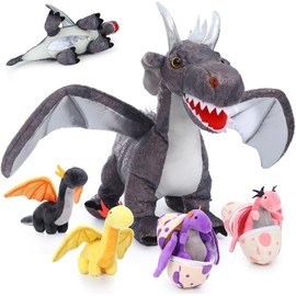 MorisMos Gray Dragon Plush Soft Toy with Babies inside, Realistic Dragons Teddy Stuffed Animal Cuddly, Kawaii Presents for Boys Kids Girls Birthday Party Decorations (55cm)
