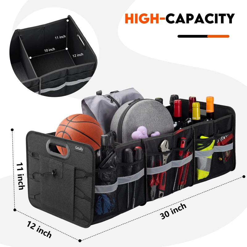 Getally Trunk Organizer for Car， Collapsible Trunk Organizer with Multi