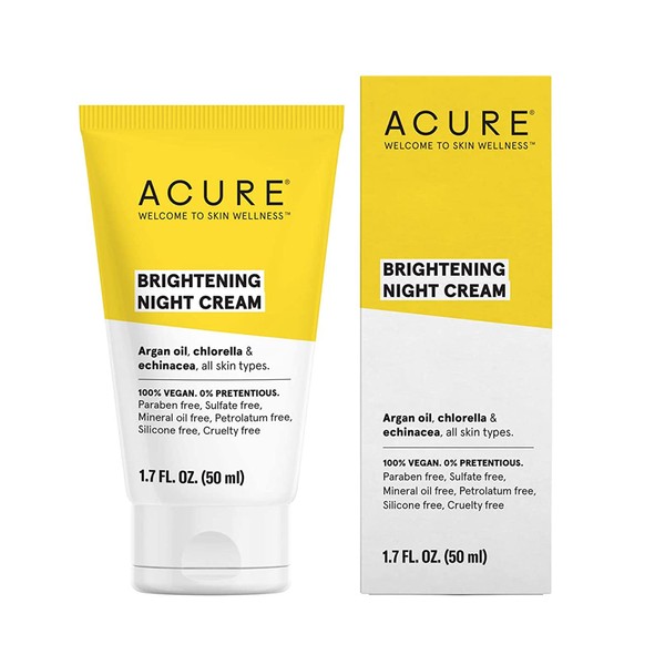 ACURE Brightening Night Cream | 100% Vegan | For A Brighter Appearance | Argan Oil, Chlorella & Echinacea - Moisturizes, Protects & Hydrates | All Skin Types | 1.7 Fl Oz