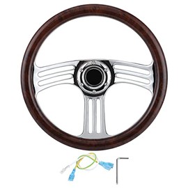 Volante de Carreras para Automóvil 350 Mm14 pulg. Empuñadura de Oscura 6 Pernos Cromo Volante de 3 Radios Estilo Vintage Accesorio de Repuesto para...