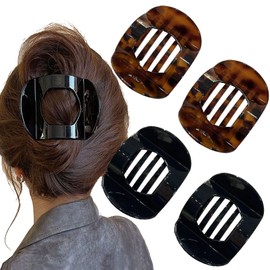 4 Pcs Flat Hair Clips Large Flat Claw Clips For Women, Black Leopard Strong Hold Hair Barrettes for Thick and Thin Hair Comfortable Curved Clips