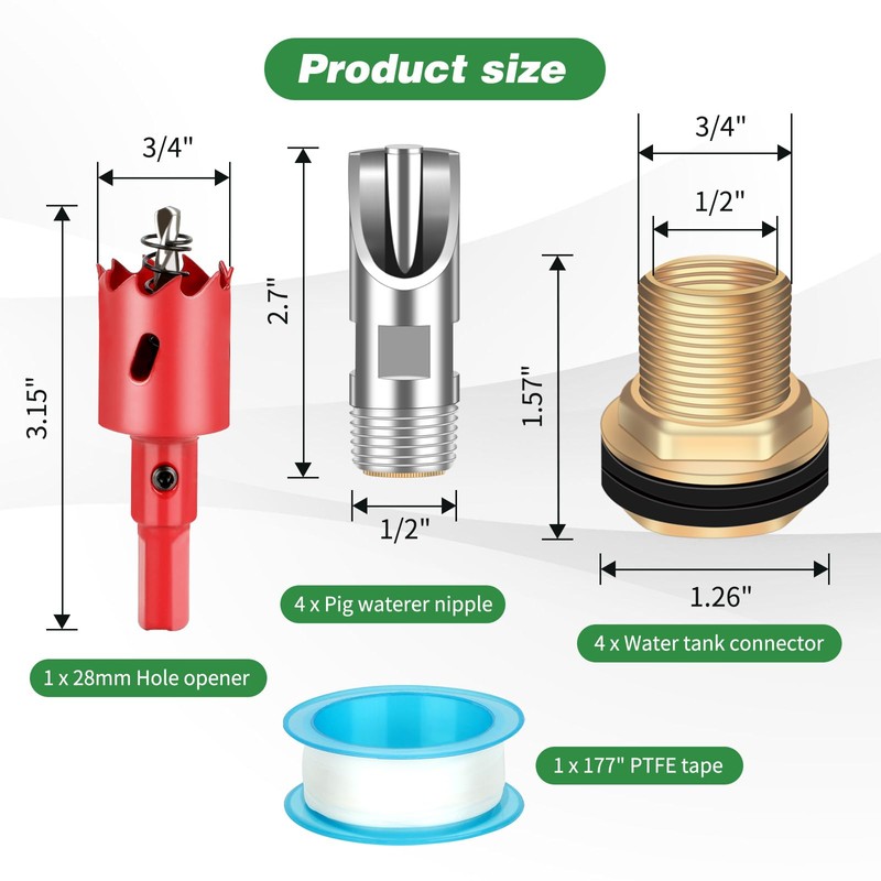 Lonepetu 4 Pcs Pig Waterer Nipples for Barrel Kit, Stainless