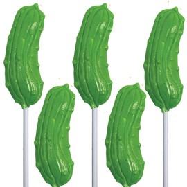 Melville Candy Sour Pickle Flavored Lollipops – Tangy & Sweet Novelty Hard Candy Lollipops Individually Wrapped (Pack of 5)