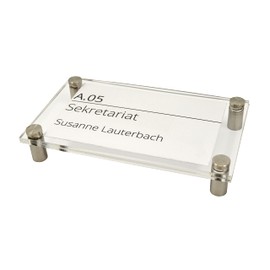 Acrylic Door Sign 10 x 17 cm with Silver Pins, Clear Cover, Office Sign for Writing Yourself, Information Sign for Wall Mounting