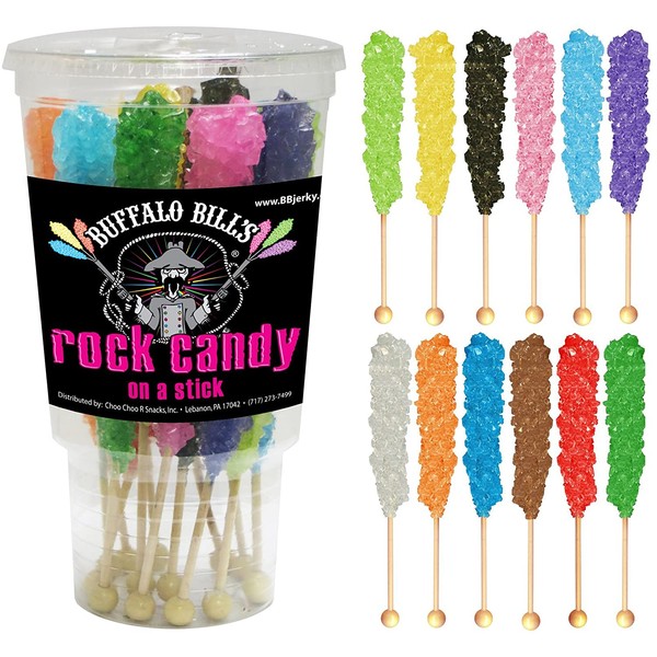 Buffalo Bills Mixed Rock Candy On A Stick (12-ct cup mixed rock candy crystal sticks in 12 flavors)