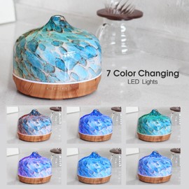 Porseme 500ml Essential Oil Diffuser Glass Color Changing Aroma Air Diffusers Aromatherapy Ultrasonic Cool Mist Humidifier 15-21 Running Hours Waterless Auto-Off for Sleeping Yoga Office (Light Blue)