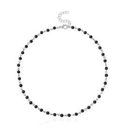 Mosako Boho Choker Necklace Chain Rice Beads Short Necklaces Beaded Necklace Jewelry for Women(Black-Silver)