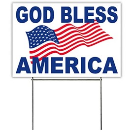 4 Less Co 18x12 Inch GOD BLESS AMERICA Flag Yard Sign with Stake wb2-1s