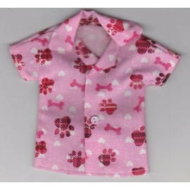 Unbranded Homemade Doll Clothes-Pink Paws and Bones Print Shirt fits Ken Doll B9