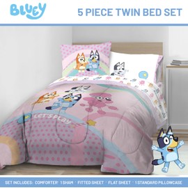 Jay Franco Kids Comforter Set Includes Sheets and Pillow Covers - Soft and Cozy Bed Set for Stylish Room Decor, Pink - Bluey 5 Piece Twin Size Bedding
