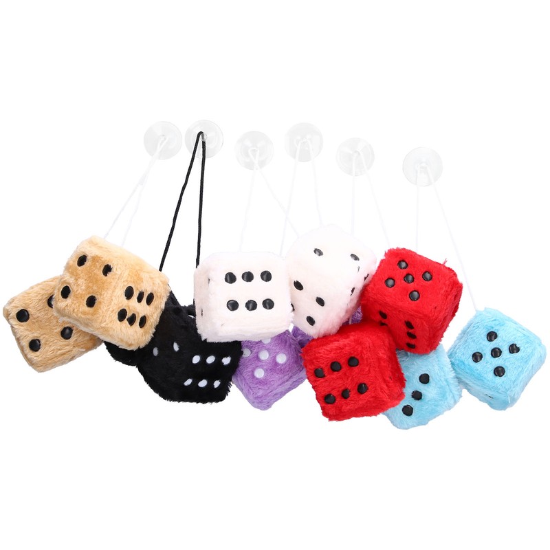 6 Pairs Car Rearview Mirror Hanging Plush Dice with Dots