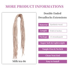 Shinon Dreadlocks Extension 22 Inch Double Ended Dreadlocks Extensions Dreads for Braiding 15 Strands Milk tea-86 Handmade Wool Hip-Hop Reggae Braid In Dreads Dreadlock Extensions for Women