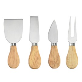 4 Piece Set of Cheese Knives with Bamboo Wood Handle - Stainless Steel Mini Cheese Knife Set for Charcuterie Board, Cheese Knife,2 Cheese Shaver,2 Cheese Fork and 2 Cheese Spreader for Cheese Lovers