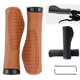 TPTGIAR 2 Pairs of Bicycle Grips, Non-Slip MTB Grips, Ergonomic Bicycle Grips for Diameter 22 mm, Rubber Handlebar Grips Bicycle for MTB, Trekking Bike, City Bike, Road Bike (Brown, Black)