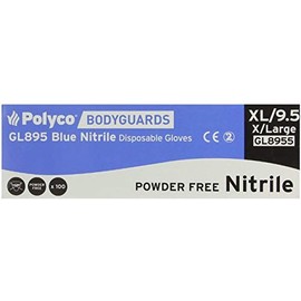 Polyco GL8905 Bodyguards Disposable Gloves, Nitrile, Powder Free, X-Large, Blue, 100 Pieces