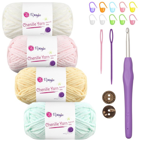 Thick Soft Chunky Chenille Yarn 4x50g Fluffy Wool Perfect for