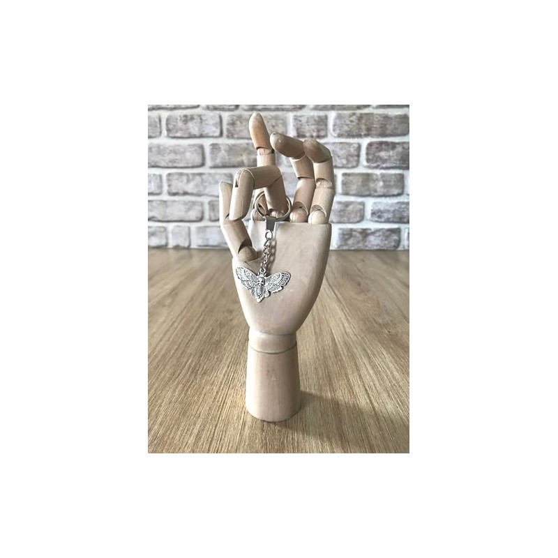 KEYRING - Moth With Skull Body - Silver Plated. Split