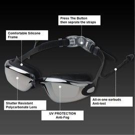 Zsling Swim Goggles, Swimming Goggles No Leaking Full Protection Adult Men Women Youth (Silver Black)