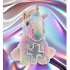 DolliBu Floppy Rainbow Unicorn Stuffed Animal with Silver Cross and