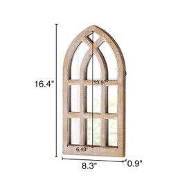 Sintosin Small Rustic Arched Window Mirrors for Wall Decor Living Room 8 X 16 Inch, Hanging Farmhouse Cathedral Window Pane Mirror for Entryway, Distressed Wooden Frame Mirror Window for Home