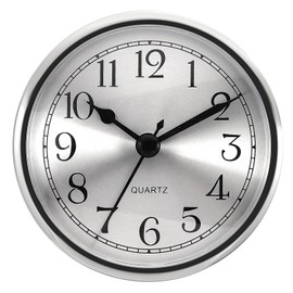 PATIKIL 3.5" 90mm Quartz Clock Insert, Round Quartz Movement Miniature Clock Mini Arabic Numeral Clock Fit 78mm/3.1" Diameter Hole for Replacement Home, Silver Tone, Style 1