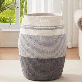 OIAHOMY Laundry Hamper Woven Cotton Rope Large Clothes Hamper 25.6" Height Tall Laundry Basket with Extended Cotton Handlescolor: Gradient Grey, size: Xxl