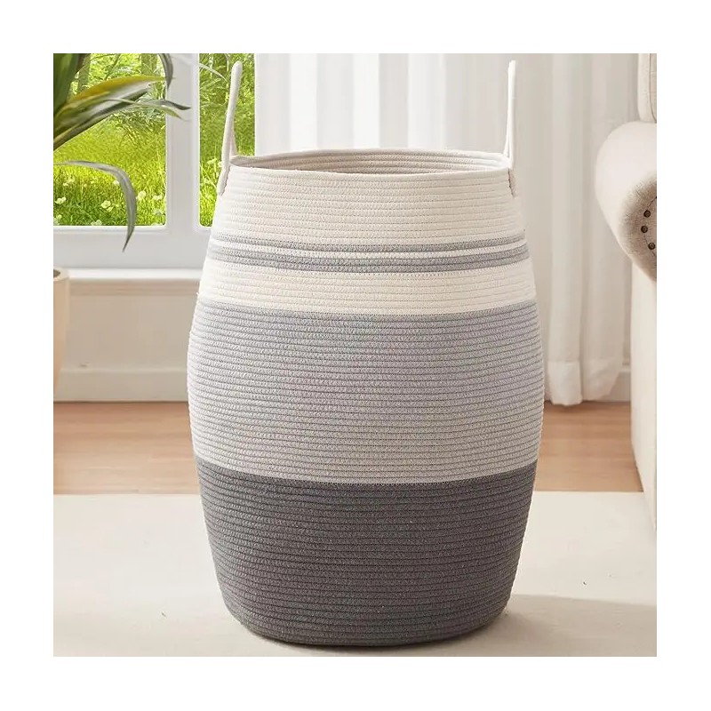 OIAHOMY Laundry Hamper Woven Cotton Rope Large Clothes Hamper 25.6"