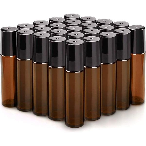 Sungwoo 25 Pack Essential Oil Bottles, 10ml Amber Glass Bottles