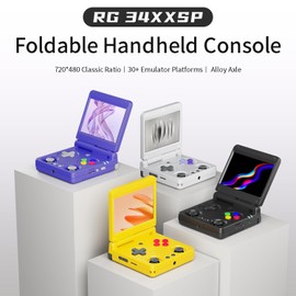 RG34XXSP Foldable Retro Handheld Game Console , 3.4 Inch IPS Screen Linux System Sunken Dual Joystick Built-in 64G TF Card 4353 Games Handheld Emulator Support 5G WiFi Bluetooth TV Output(Yellow)