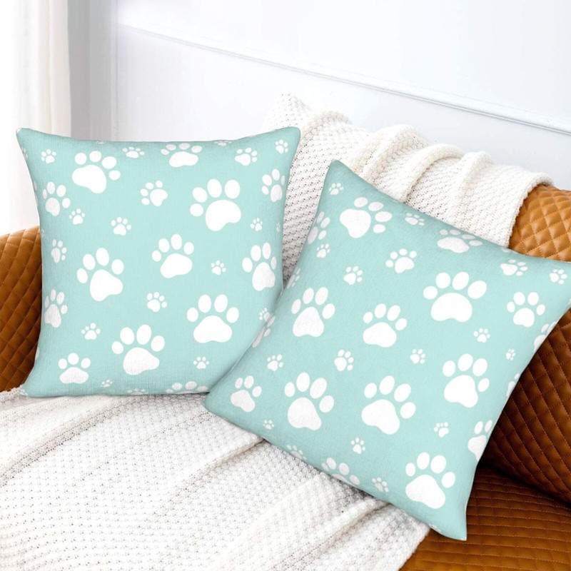 Cute Dog Paws Mint Green Throw Pillow Covers Set of