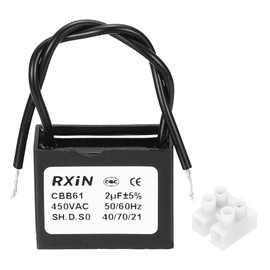 sourcing map CBB61 Capacitor, 2uF 450V 2-Wire Ceiling Fan Motor Starting Capacitor for Ceiling Fan, Motor Generator, Blower, Exhaust Fan, Black