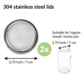 2 Pack Sprouting Jar Lids | for 7cm Regular Mouth Mason Jars | Easy Fresh Sprouts at Home | Strainer Screen for Canning Jars | 304 Stainless Steel Mesh Lid for Growing Broccoli, Alfalfa, Beans & More