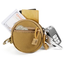 FRTKK 2 Pack Tactical Compact EDC Pouches, Military Molle Utility Pouch Organizer Pouch, Coin Purse Keychain Pocket Credit Card Holder Waist Pack (Tan)