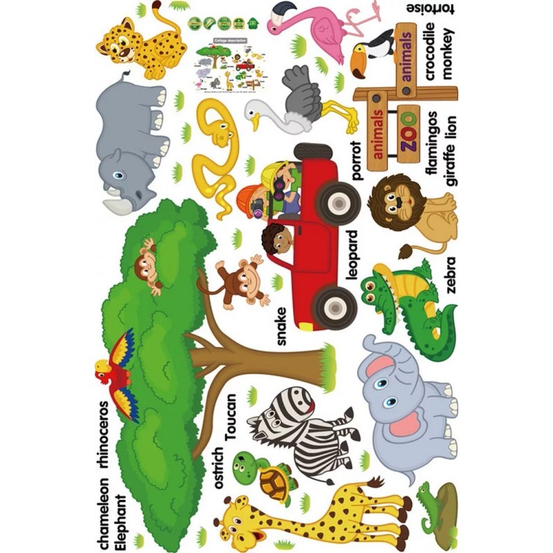 DaraBaby Vinil Decorativo Infantil Animales Ingles Sala Estancia Sala