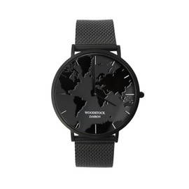 Woodstock Zambon® Black Hole Plain Waterproof Minimalist Design with Black Dial Stainless Steel Case Adjustable Strap, black, Minimalist