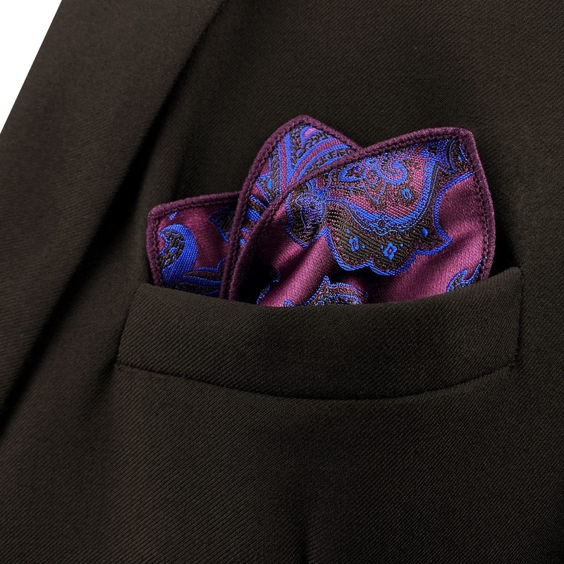 SHLAX&WING Men's Purple Abstract Silk Pocket Square, KH13