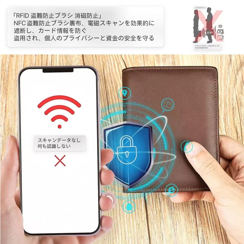 JINCKE, Men's Bi-fold Wallet, RFID Theft Prevention, Handheld, Genuine Leather,