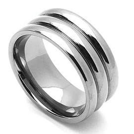 DoubleAccent 9MM Comfort Fit Titanium Wedding Band Grooved Dome Ring (Size 7 to 14) Size 14
