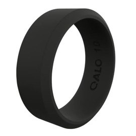 QALO Men & Women's Rubber Silicone Ring, Pela Modern, Rubber Wedding Band for Men & Women, Breathable, Durable Unisex Engagement Silicone Ring, 6.5mm Wide 1.8mm Thick, Black, Size 5