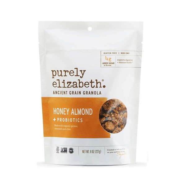 purely elizabeth Probiotic Granola, Certified Gluten-Free, Organic & Vegan | Probiotic-Infused Healthy Snack | Nutrient-Packed - Honey Almond | 6 Pack